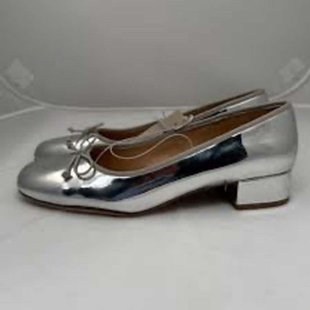 NWT A New Day Joy Silver Metallic Square Toe Bow Block Heel Ballet Flats Shoes 7